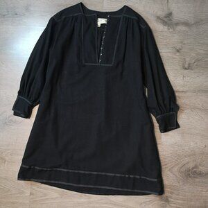 Vintage Fall wool collarless Goth Boho chic BLACK ALine BabyDoll Dress HOST PICK